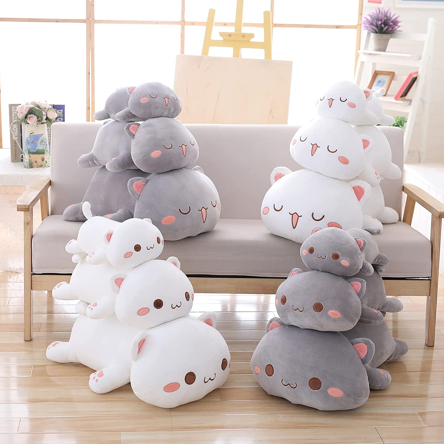 Cute Kitten Plush Toy Stuffed Animal Pet Kitty Soft Anime Cat Plush Pillow for Kids (Gray B, 12")