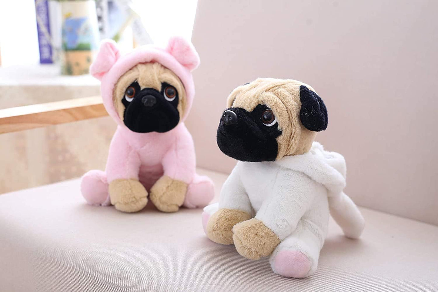 Pug Dog Stuffed Animal in White Bunny Rabbit Costume Adorable Plushies Pug Wearing Bunny Rabbit Outfit Plush Toys as Great Gift for Kids Stuffed Puppy Animals 12 Inch