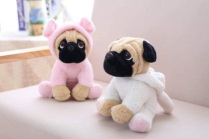 Pug Dog Stuffed Animal in White Bunny Rabbit Costume Adorable Plushies Pug Wearing Bunny Rabbit Outfit Plush Toys as Great Gift for Kids Stuffed Puppy Animals 12 Inch