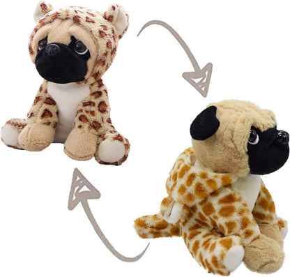 Cute Pug Dog Stuffed Animal Cosplay as Brown Panther Plush Toys Soft Pug Toy in Leopard Costume Great Plushies Toys Stuffed Puppy Animals for Kids 12 Inch