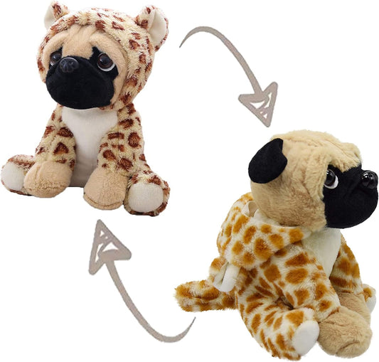Cute Pug Dog Stuffed Animal Cosplay as Brown Panther Plush Toys Soft Pug Toy in Leopard Costume Great Plushies Toys Stuffed Puppy Animals for Kids 12 Inch