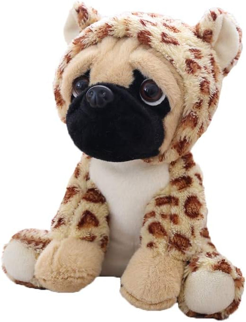 Cute Pug Dog Stuffed Animal Cosplay as Brown Panther Plush Toys Soft Pug Toy in Leopard Costume Great Plushies Toys Stuffed Puppy Animals for Kids 12 Inch