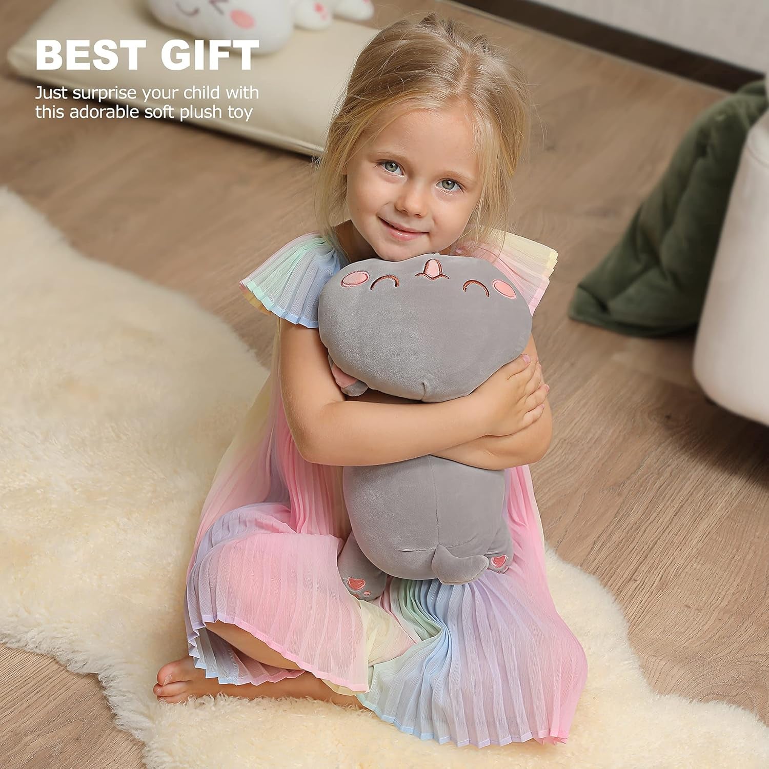 Cute Kitten Plush Toy Stuffed Animal Pet Kitty Soft Anime Cat Plush Pillow for Kids (Gray B, 12")