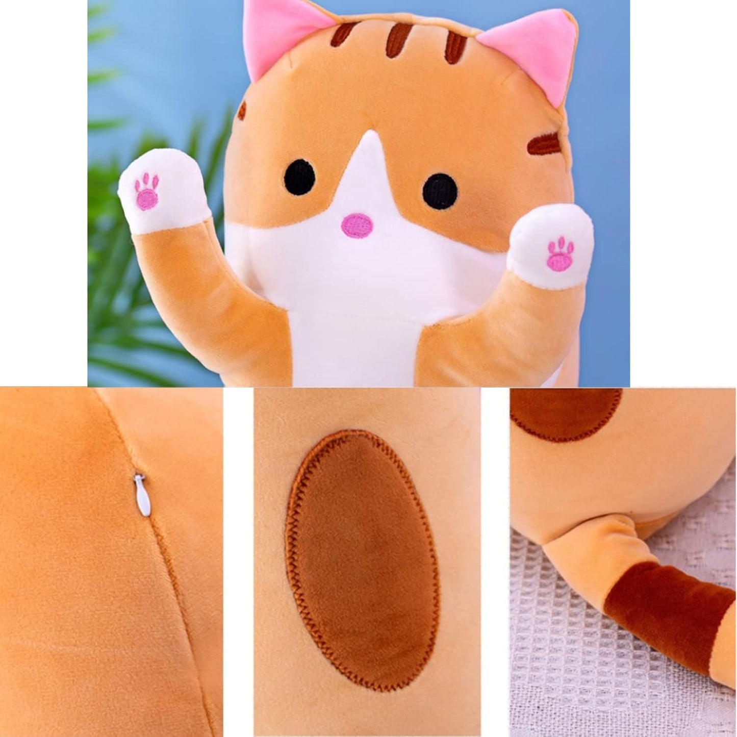 Soft Cat Plush Pillow Long Stuffed Animals Sleeping Pillow Cotton Kitten Pillow Cute Long Body Pillow Gift for Kids Girlfriend (27.6Inch/70Cm,Yellow)