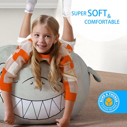 Shark Bean Bag Chair Cover for Kids Ultra-Soft and Fluffy Fur-Like Cover for Kids Bean Bag Chair, Stuffed Animal Storage - Shark Room Decor for Boys, Bean Bags for Kids