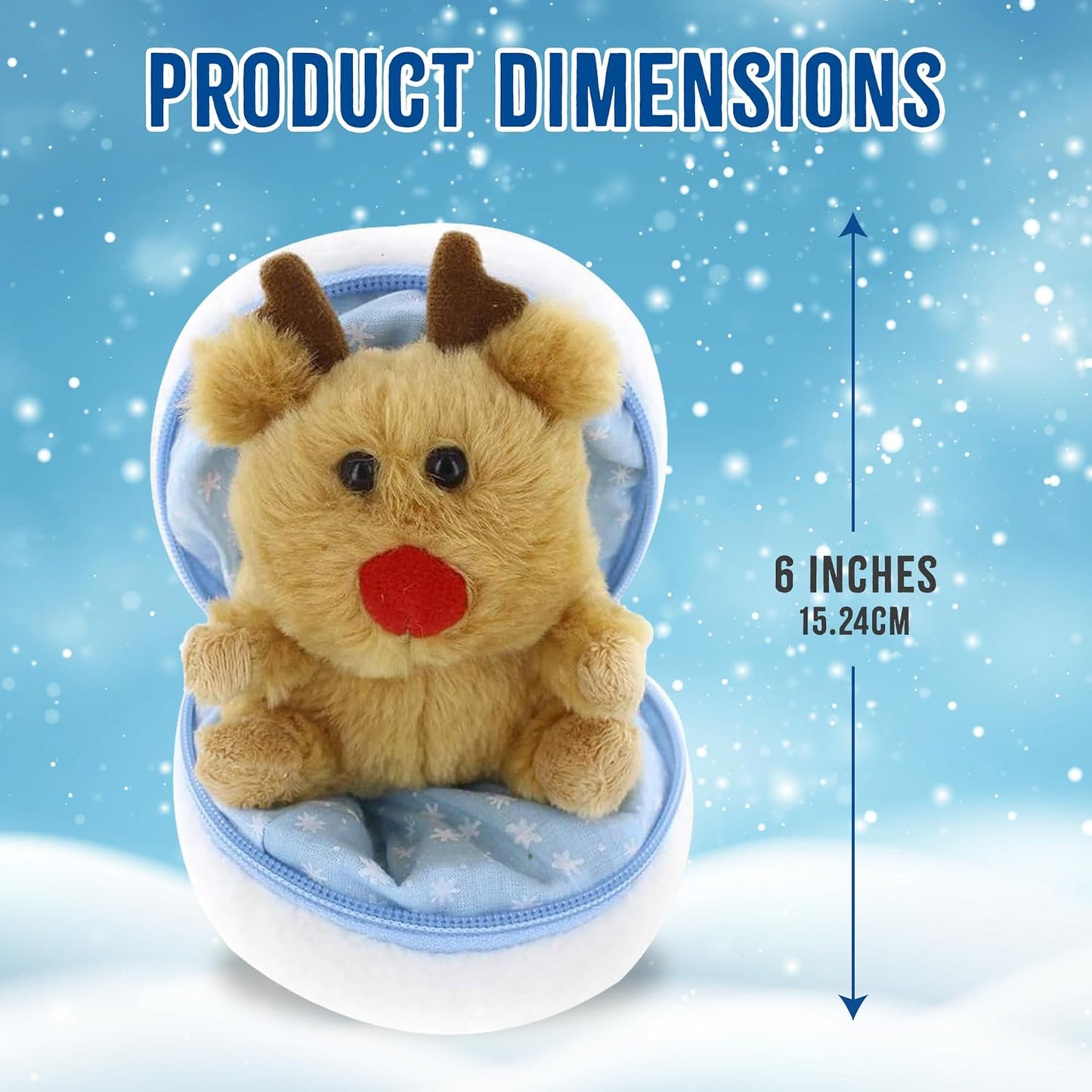Snowball Zip up Surprise Egg Stuffed Animal – 6 Inch – Cute and Soft Plush Toy Assortment for Friends Family All Ages – Spring Holidays Birthday Christmas (Reindeer)