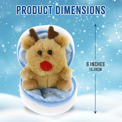 Snowball Zip up Surprise Egg Stuffed Animal – 6 Inch – Cute and Soft Plush Toy Assortment for Friends Family All Ages – Spring Holidays Birthday Christmas (Reindeer)