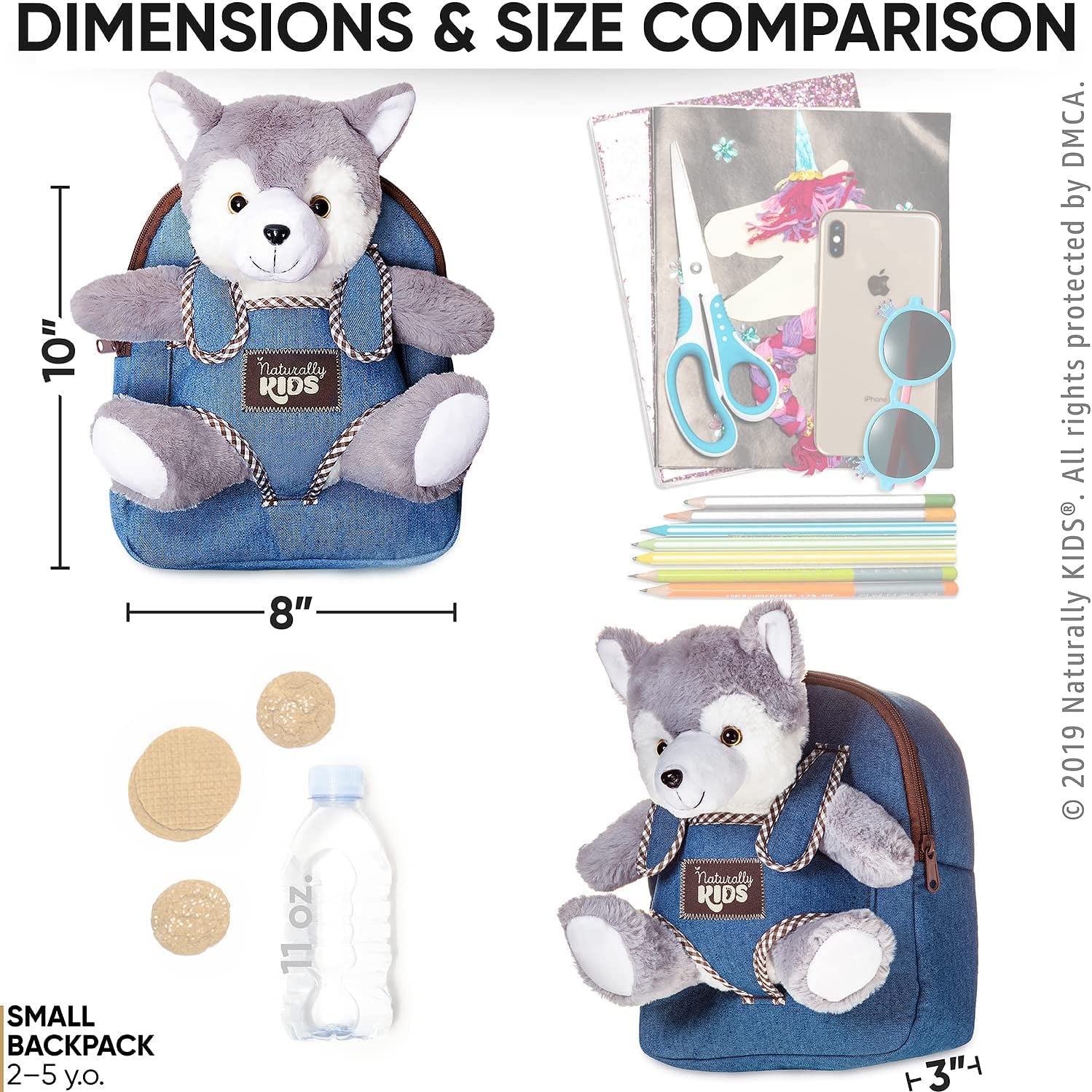 Wolf Backpack, Wolf Toys for Kids 3-5, Toddler Husky Stuffed Animal Gifts for 2 3 4 5 Year Old Girl Boy