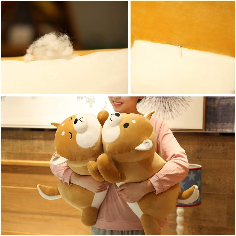 Shiba Inu Plush Pillow,Soft Corgi Stuffed Animals Toy Cute Sleeping Puppy Doll Gifts for Kids (Round Eyes, 19.6 Inch)