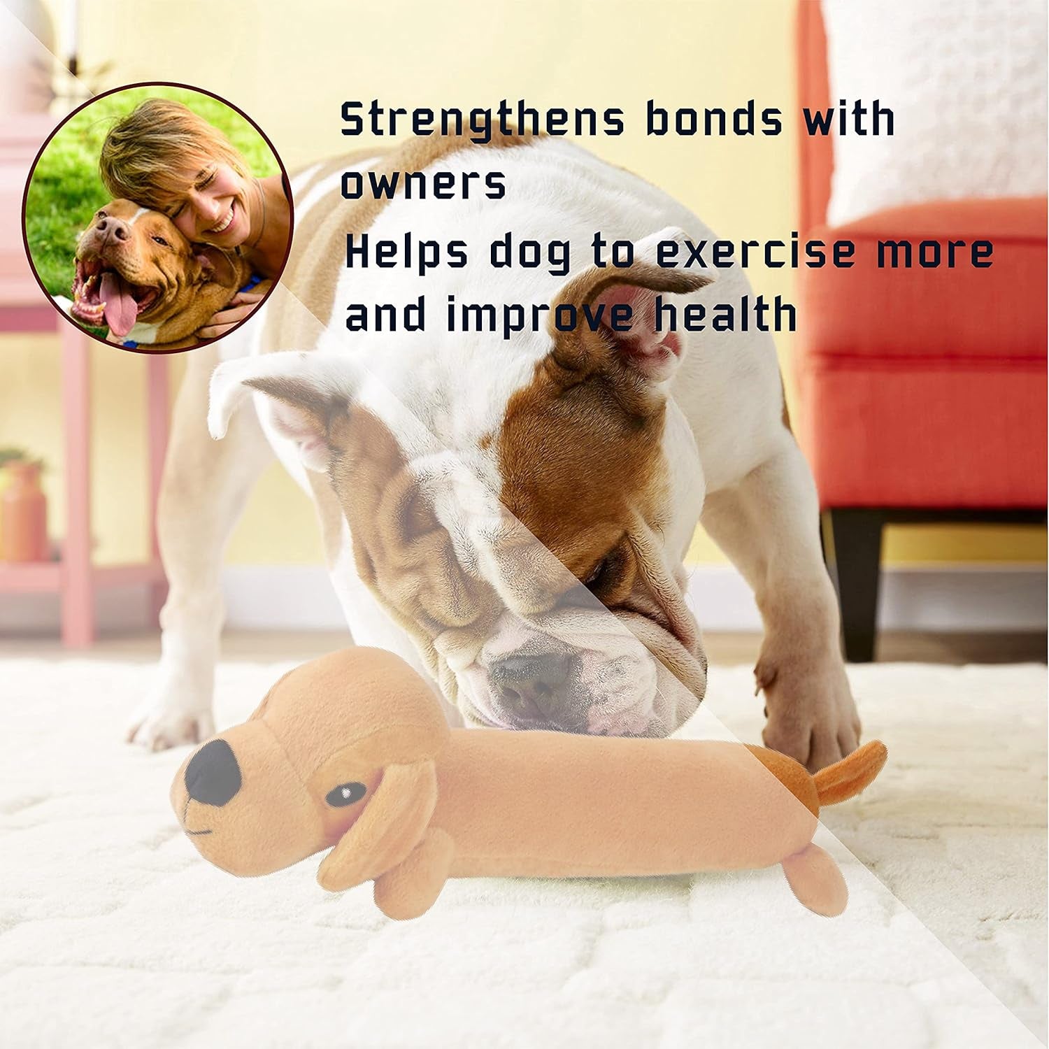 Dachshund Stuffed Animal Dog Squeaky Toy - Puppy Teething Dog Plush Toys - Stuffed Dogs Animals Chew Toys - Weiner Dog Stuffed Animal Toy for Puppies and All Breeds (Yellow)