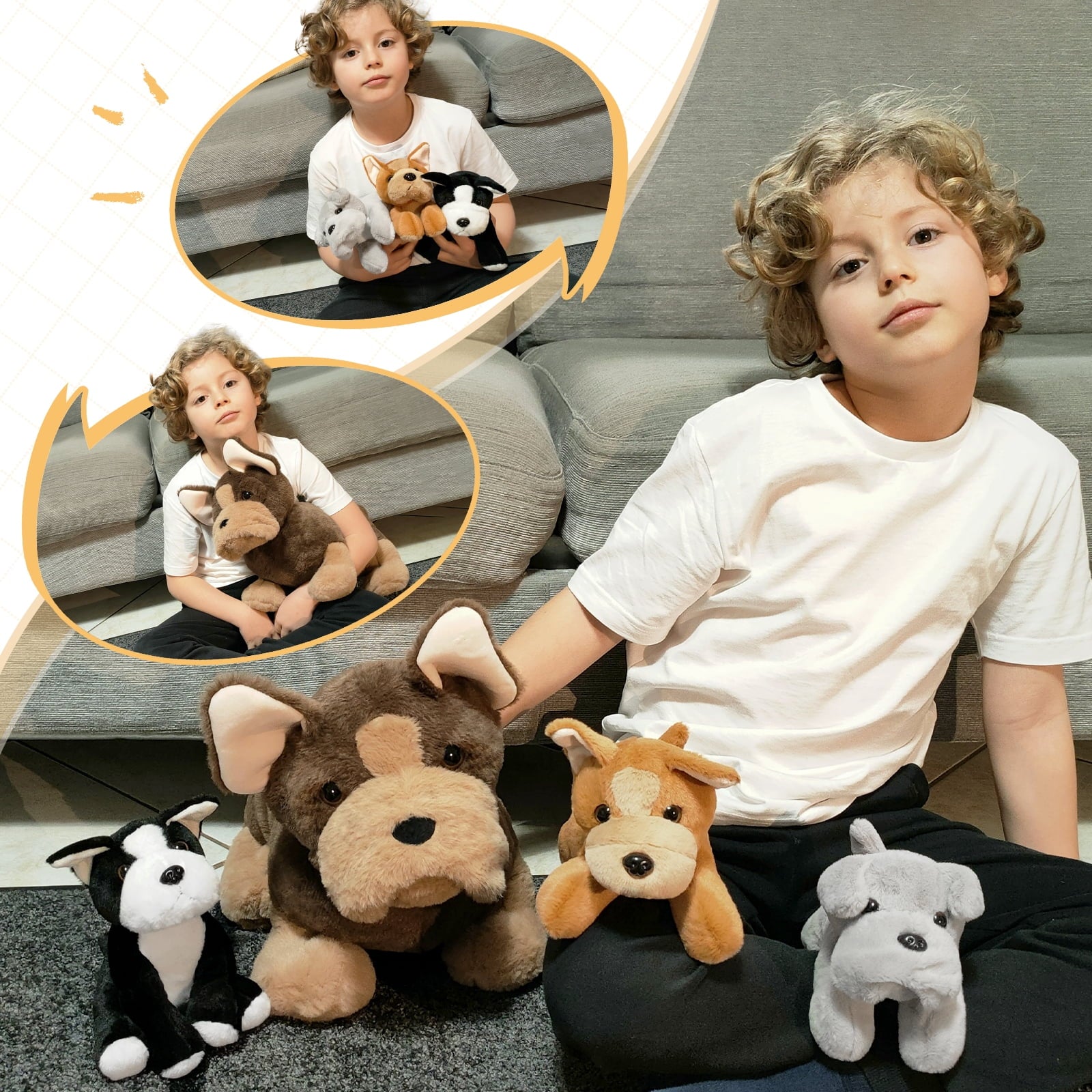 18" Bulldog Stuffed Animal Mommy Dog with 3 Baby Plush Toys