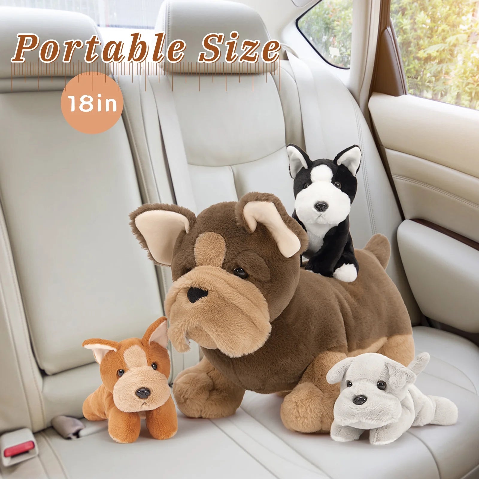 18" Bulldog Stuffed Animal Mommy Dog with 3 Baby Plush Toys