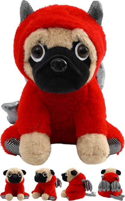 Pug Devil Stuffed Animal Pug Dog Wearing Devil Costume Plushies Dog Dressed as Demon Funny Plush Toys for Kids Stuffed Puppy Animals for Kids and Lover 12 Inch