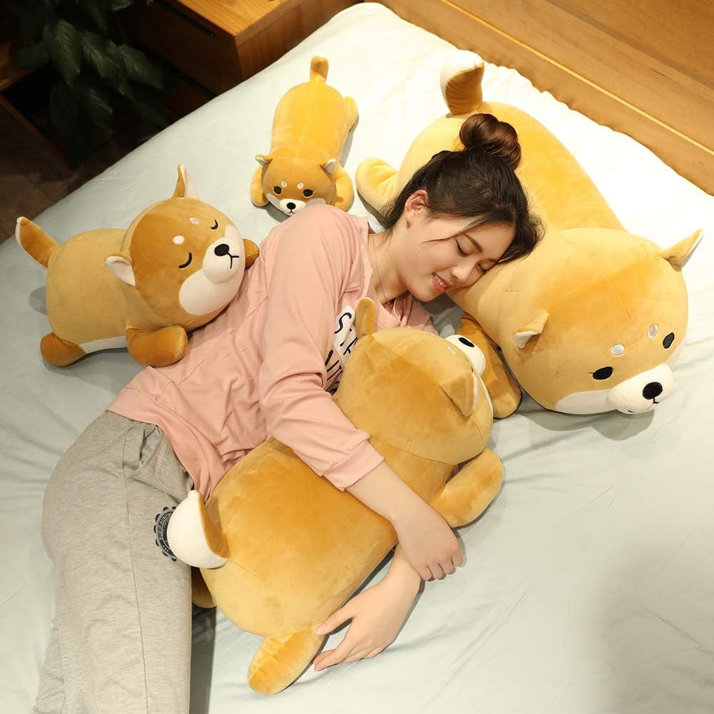 Shiba Inu Plush Pillow,Soft Corgi Stuffed Animals Toy Cute Sleeping Puppy Doll Gifts for Kids (Round Eyes, 19.6 Inch)