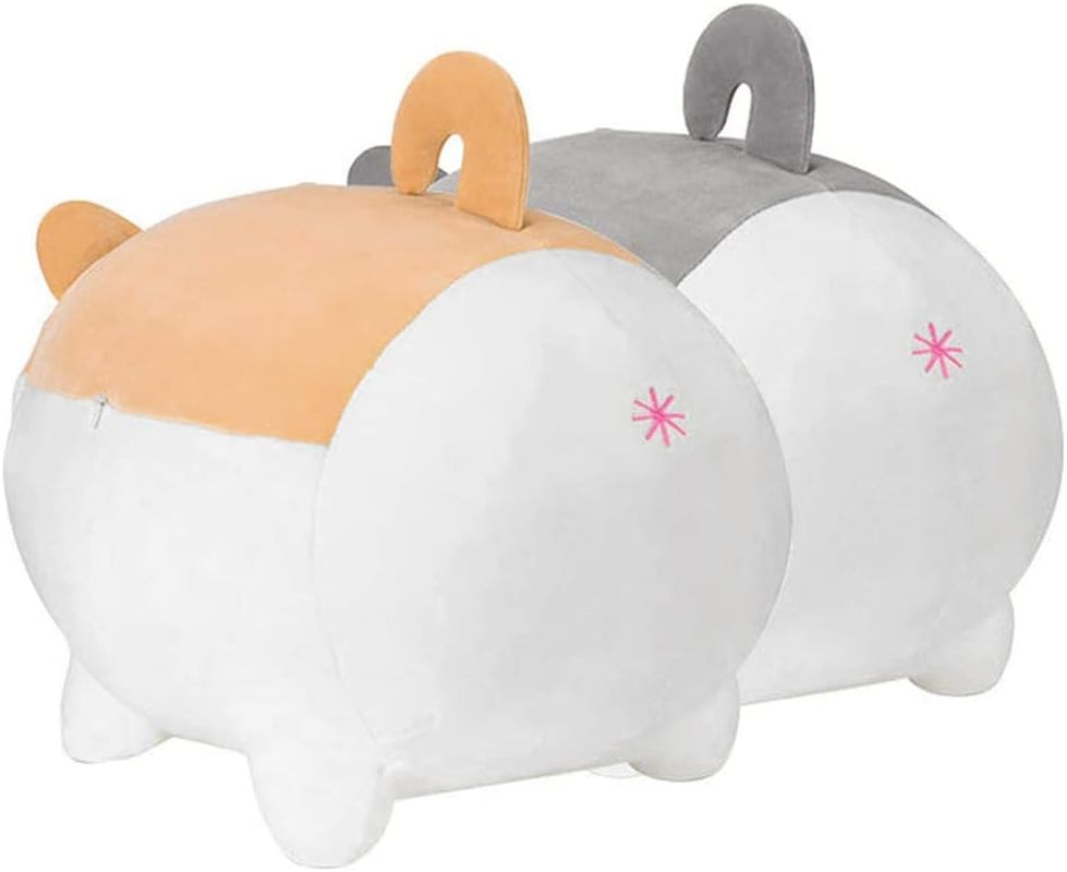 2PCS Shiba Inu Stuffed Animal Toy - Cute Corgi & Akita Dog Plush Pillow, Plush Toy Best Gifts for Girls and Boys, Can Be Used for Bed and Sofa Chair (Brown and Grey Shiba Inu C+C, 15.7 Inch)