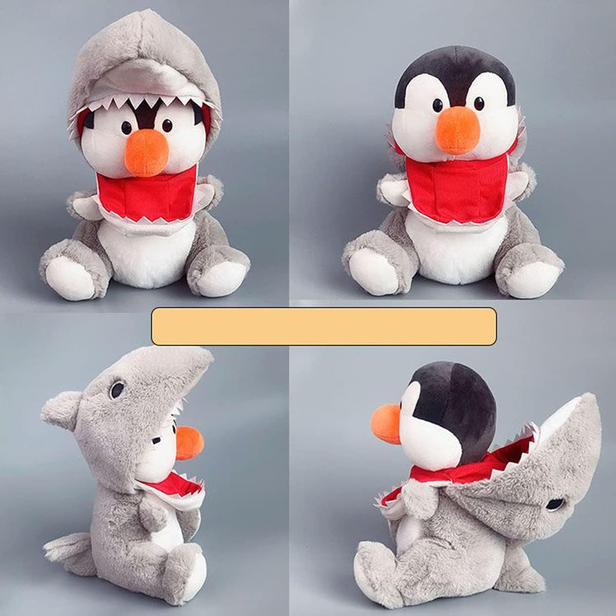 Penguin Stuffed Animals Penguin Disguise as Gray Shark in Sea Plushies Penguin Funny Plush Toys for Kids Stuffed Animal Gift for Lover on Birthday, Valentine, Christmas