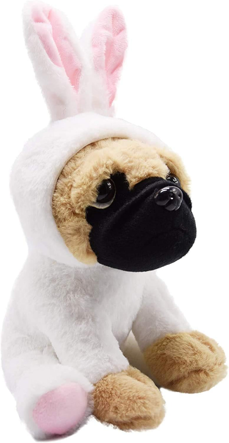 Pug Dog Stuffed Animal in White Bunny Rabbit Costume Adorable Plushies Pug Wearing Bunny Rabbit Outfit Plush Toys as Great Gift for Kids Stuffed Puppy Animals 12 Inch