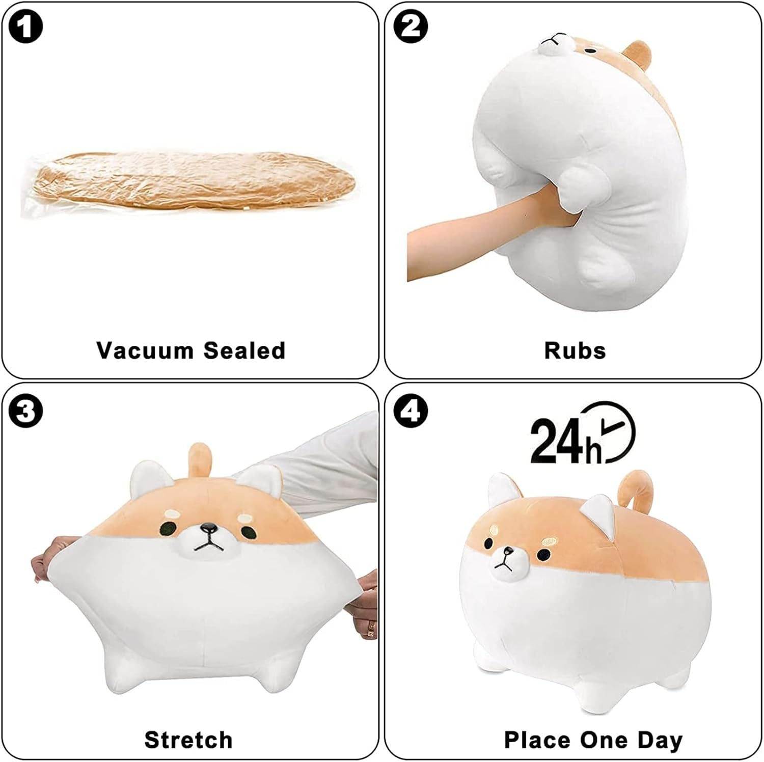 2PCS Shiba Inu Stuffed Animal Toy - Cute Corgi & Akita Dog Plush Pillow, Plush Toy Best Gifts for Girls and Boys, Can Be Used for Bed and Sofa Chair (Brown and Grey Shiba Inu C+C, 15.7 Inch)