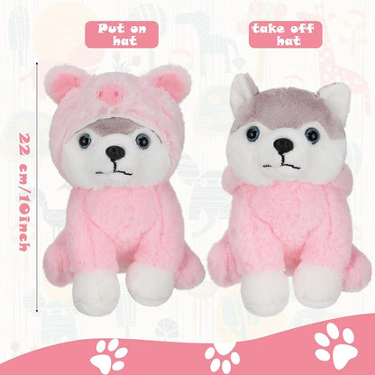 Stuffed Animals Cuddly Husky Puppy Toys for Teens Soft Plush Pug Stuffed Pug Stuffed Animal Puppy with Cute Costumes for Youth Birthday Party Supplies (Pig Style)