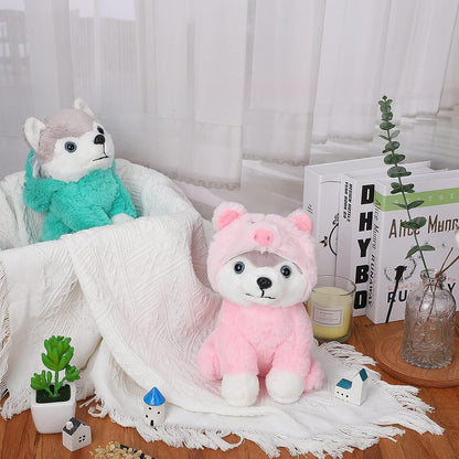 Stuffed Animals Cuddly Husky Puppy Toys for Teens Soft Plush Pug Stuffed Pug Stuffed Animal Puppy with Cute Costumes for Youth Birthday Party Supplies (Pig Style)