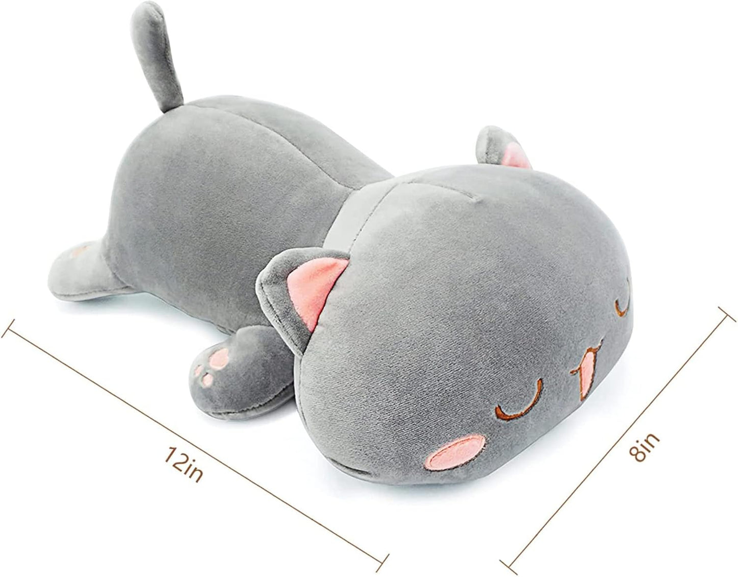 Cute Kitten Plush Toy Stuffed Animal Pet Kitty Soft Anime Cat Plush Pillow for Kids (Gray B, 12")