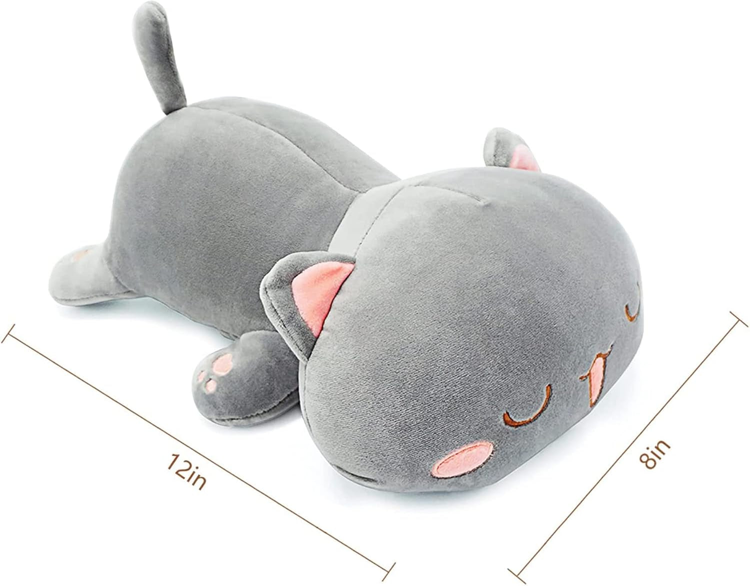 Cute Kitten Plush Toy Stuffed Animal Pet Kitty Soft Anime Cat Plush Pillow for Kids (Gray B, 12")