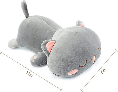 Cute Kitten Plush Toy Stuffed Animal Pet Kitty Soft Anime Cat Plush Pillow for Kids (Gray B, 12")