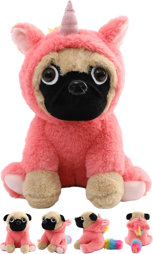 Pug Unicorn Stuffed Animal Pug Dog Wearing Unicorn Costume Plushies Dressed as Cute Funny Rainbow Unicorn Plush Toys for Kids Stuffed Puppy Animals Gift for Lover 12 Inch