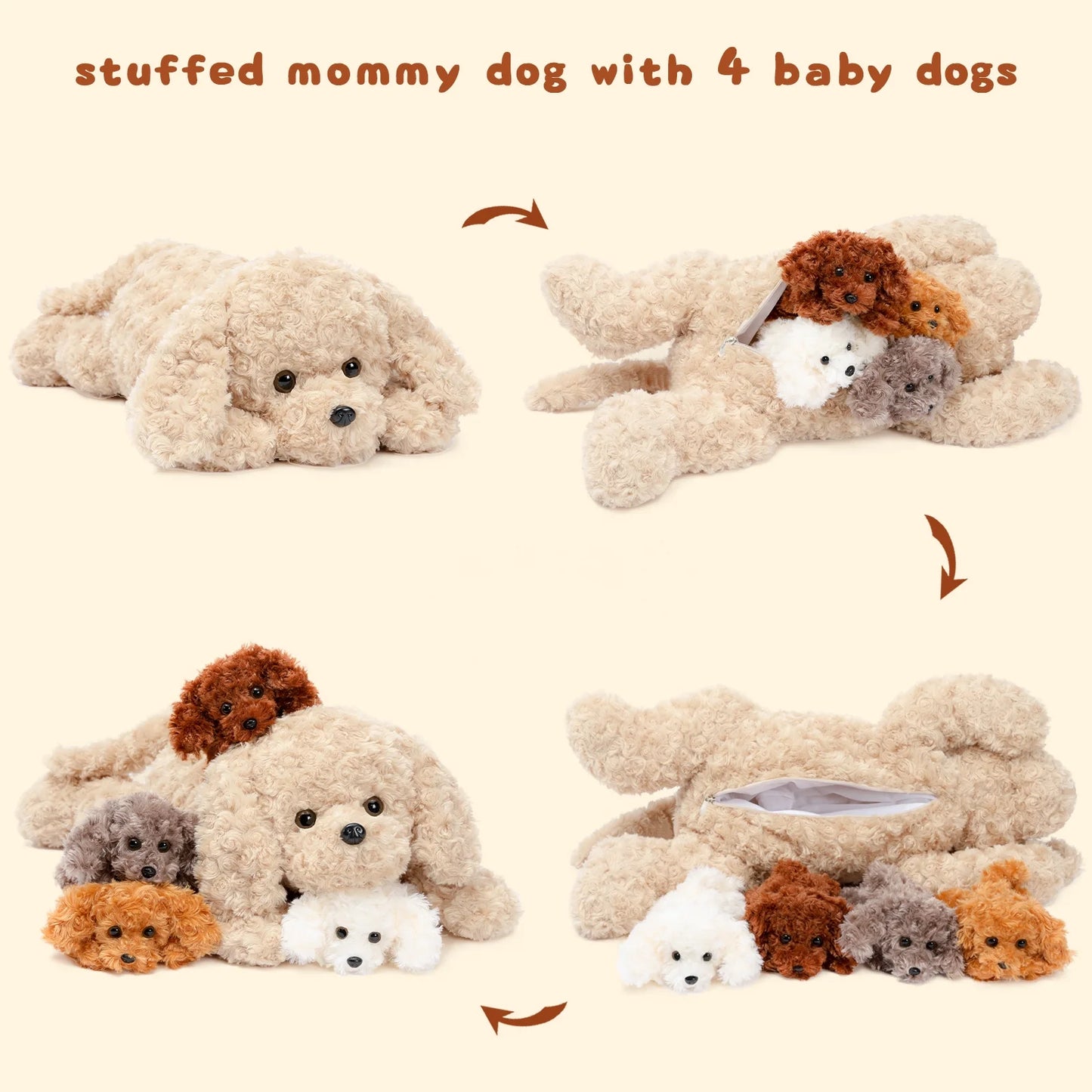 24" Puppy Stuffed Animal Mommy Dog with 4 Baby Plush Toys