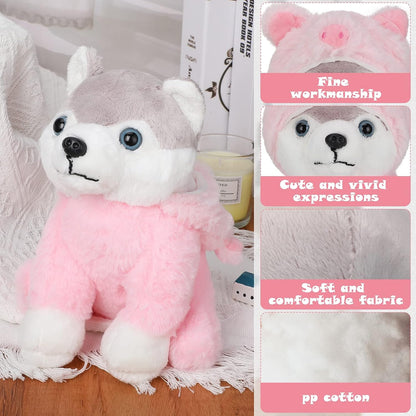 Stuffed Animals Cuddly Husky Puppy Toys for Teens Soft Plush Pug Stuffed Pug Stuffed Animal Puppy with Cute Costumes for Youth Birthday Party Supplies (Pig Style)