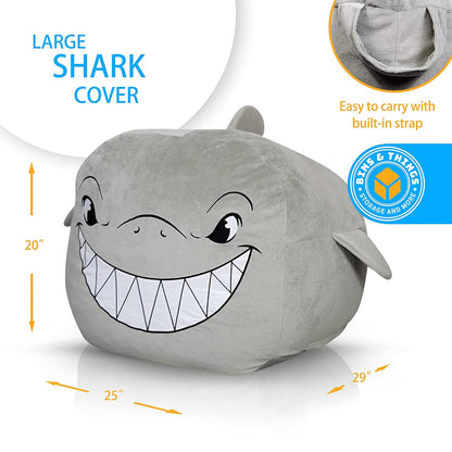 Shark Bean Bag Chair Cover for Kids Ultra-Soft and Fluffy Fur-Like Cover for Kids Bean Bag Chair, Stuffed Animal Storage - Shark Room Decor for Boys, Bean Bags for Kids