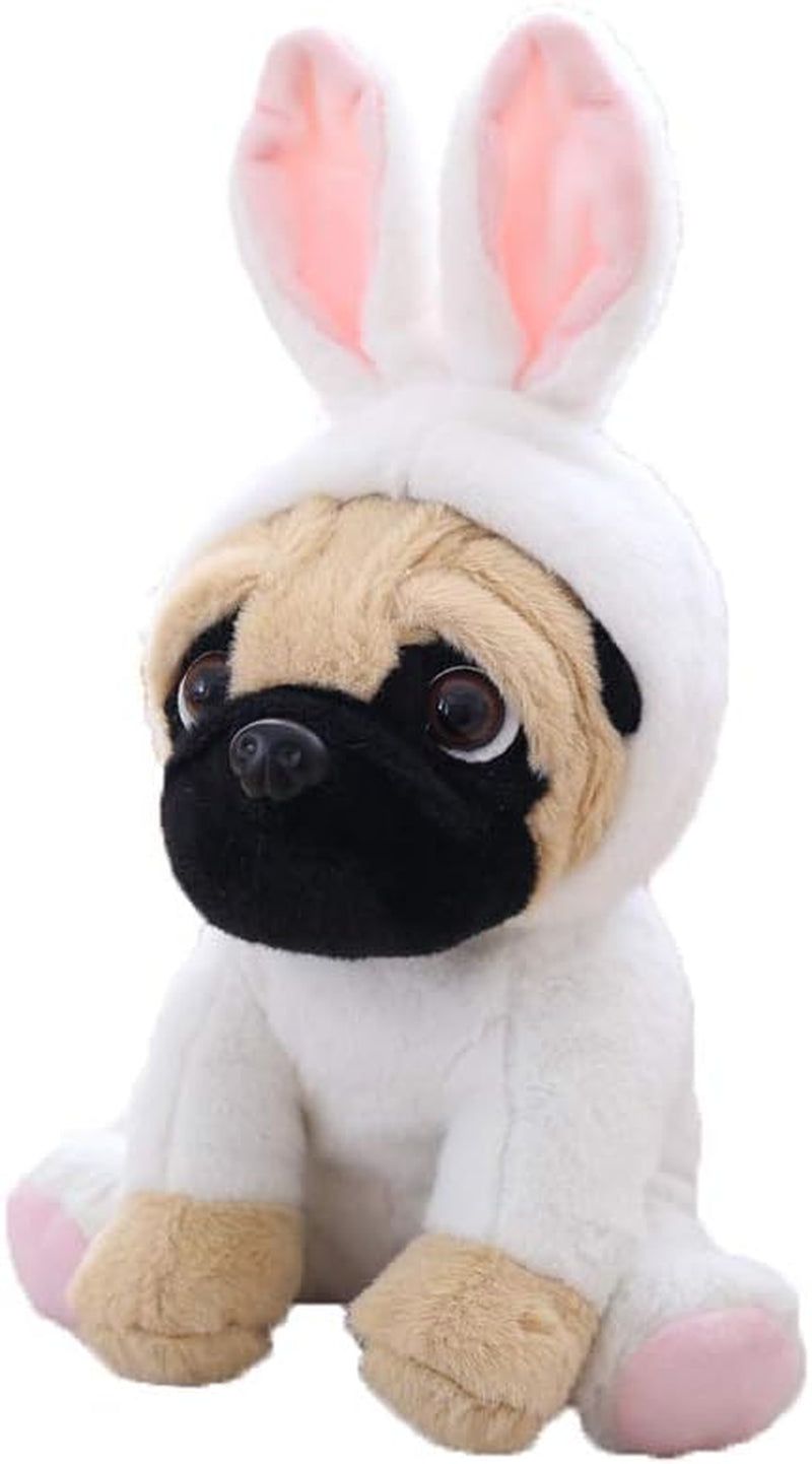 Pug Dog Stuffed Animal in White Bunny Rabbit Costume Adorable Plushies Pug Wearing Bunny Rabbit Outfit Plush Toys as Great Gift for Kids Stuffed Puppy Animals 12 Inch