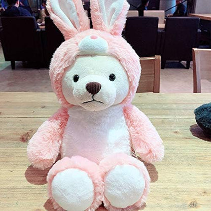 Adorable Polar Bear Stuffed Animal Dressed in Bunny Rabbit Costume Teddy Bear Plushies with Bunny Rabbit Outfit Cute Plush Toys for Kids Stuffed Animals Gift for Lover,14-Inch