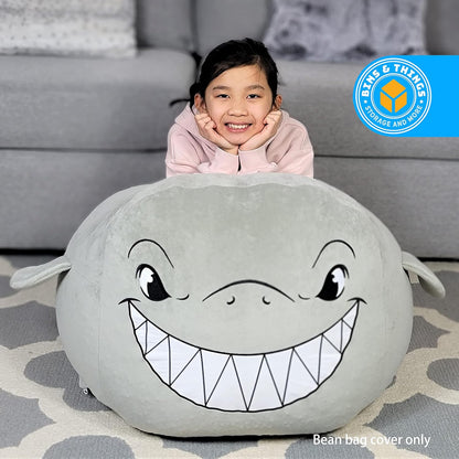 Shark Bean Bag Chair Cover for Kids Ultra-Soft and Fluffy Fur-Like Cover for Kids Bean Bag Chair, Stuffed Animal Storage - Shark Room Decor for Boys, Bean Bags for Kids