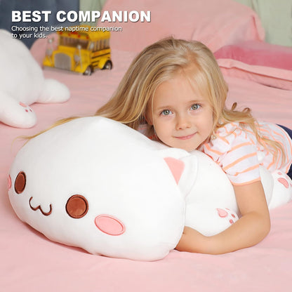 Cute Kitten Plush Toy 20" Stuffed Animal Pet Kitty Soft Anime Cat Large Plush Pillow for Kids (White A, 20")
