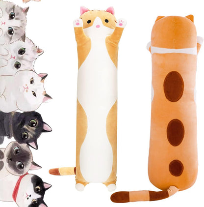 Soft Cat Plush Pillow Long Stuffed Animals Sleeping Pillow Cotton Kitten Pillow Cute Long Body Pillow Gift for Kids Girlfriend (27.6Inch/70Cm,Yellow)