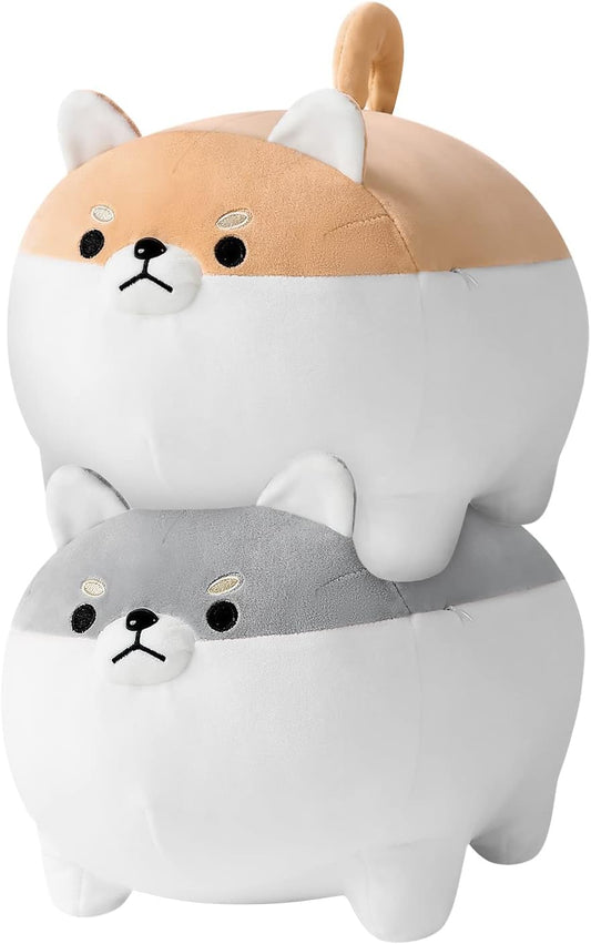 2PCS Shiba Inu Stuffed Animal Toy - Cute Corgi & Akita Dog Plush Pillow, Plush Toy Best Gifts for Girls and Boys, Can Be Used for Bed and Sofa Chair (Brown and Grey Shiba Inu C+C, 15.7 Inch)
