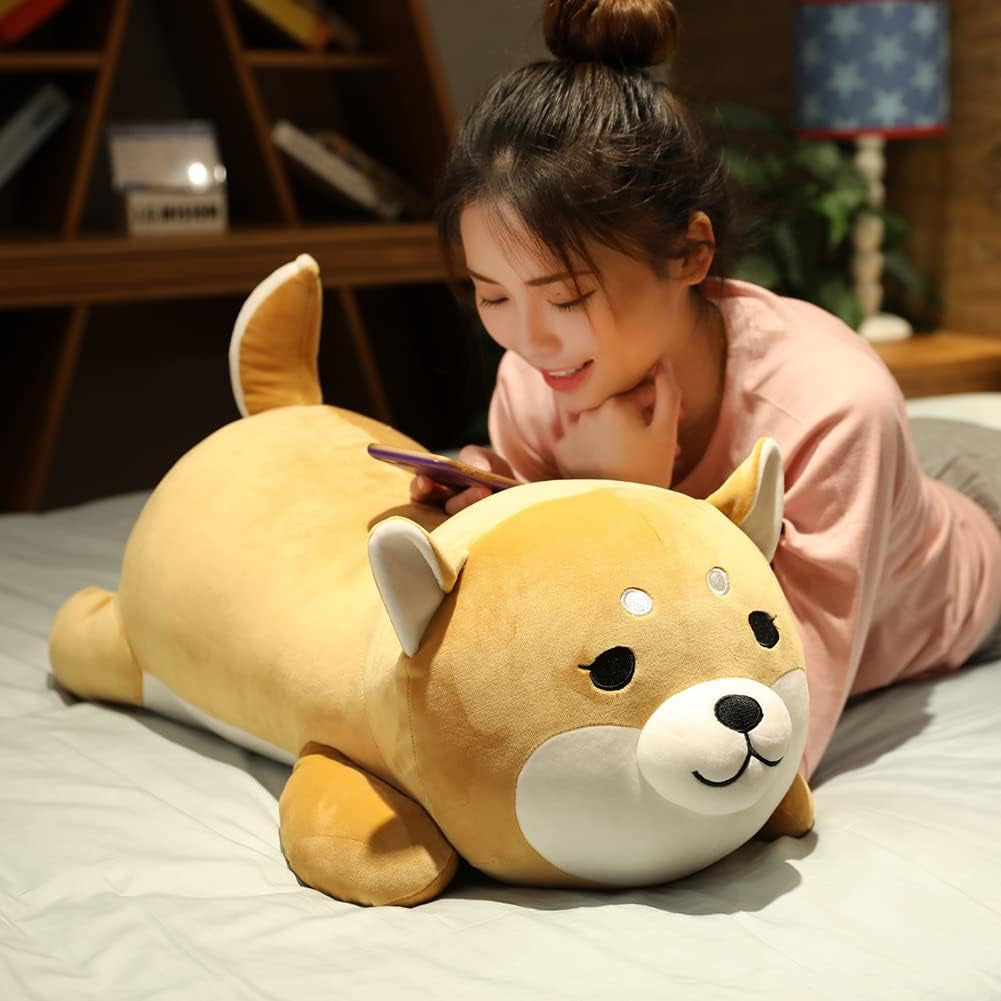 Shiba Inu Plush Pillow,Soft Corgi Stuffed Animals Toy Cute Sleeping Puppy Doll Gifts for Kids (Round Eyes, 19.6 Inch)