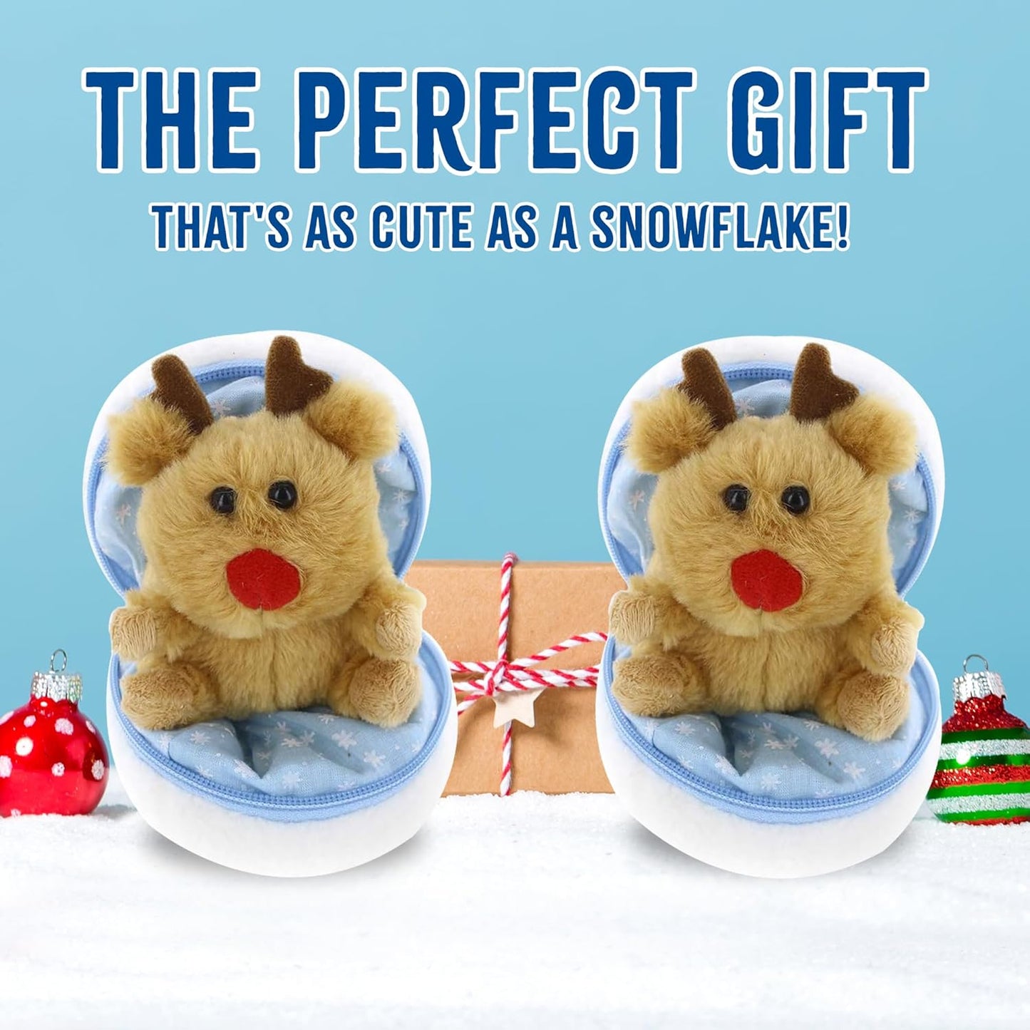 Snowball Zip up Surprise Egg Stuffed Animal – 6 Inch – Cute and Soft Plush Toy Assortment for Friends Family All Ages – Spring Holidays Birthday Christmas (Reindeer)