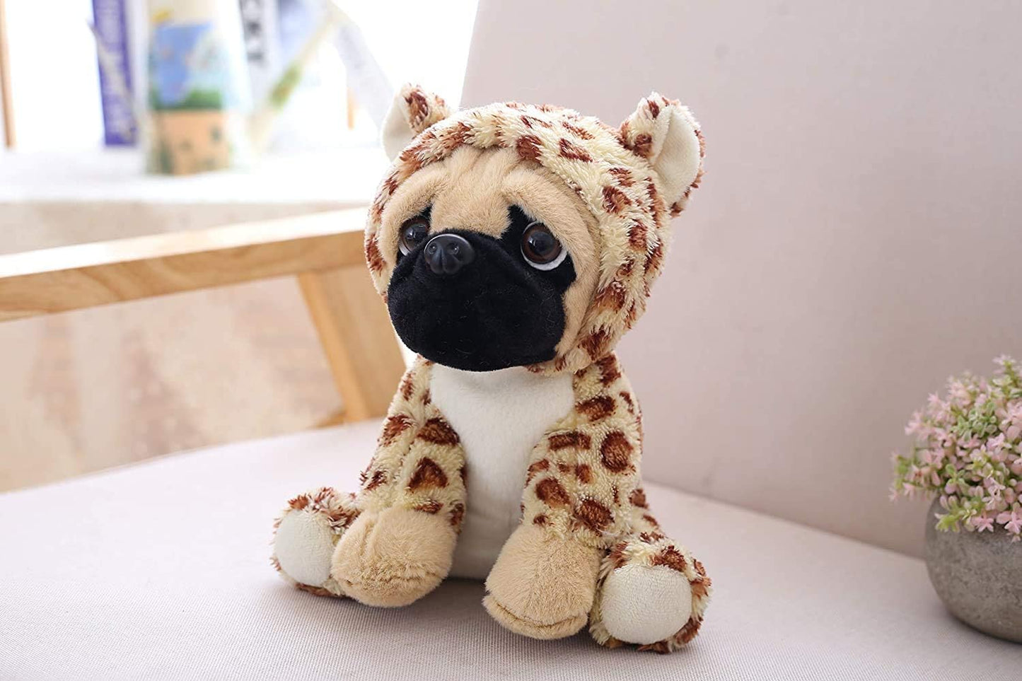 Cute Pug Dog Stuffed Animal Cosplay as Brown Panther Plush Toys Soft Pug Toy in Leopard Costume Great Plushies Toys Stuffed Puppy Animals for Kids 12 Inch